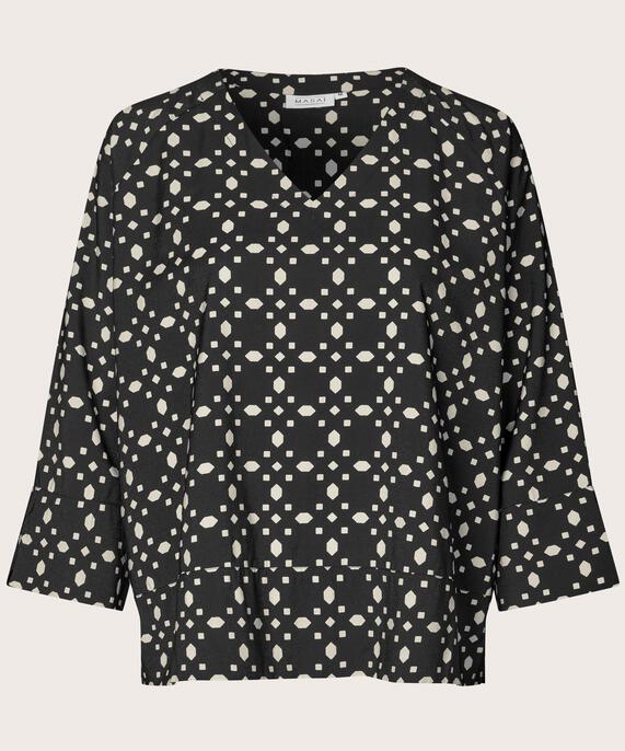 Viskosebluse Mit V-ausschnitt, Black