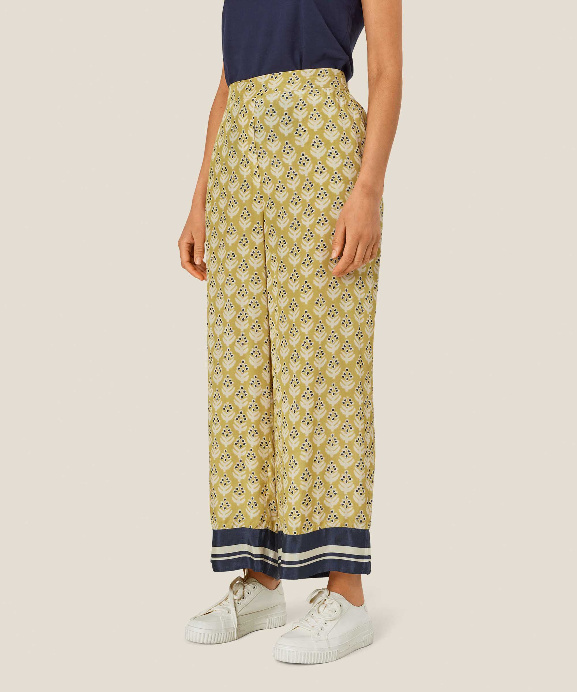 bedruckte Viskosehose mit Eingrifftaschen und elastischem Bund, Burnish Gold