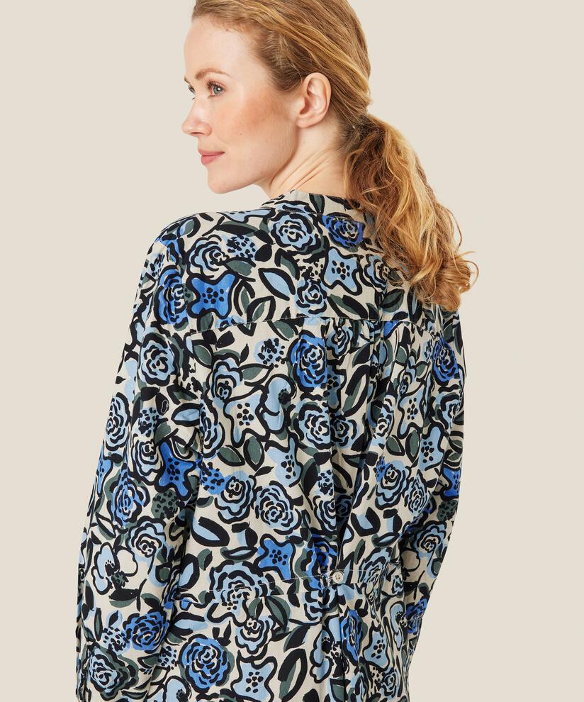 Kleid aus geblümter Baumwolle mit verdeckter Knopfleiste, Blue Bonnet