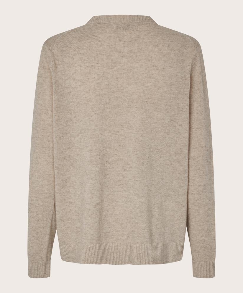Rundhals-Cardigan aus Wollmischung, Beige melange