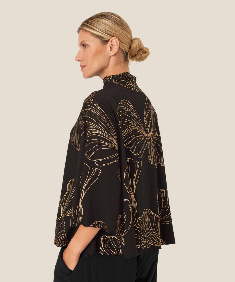 Bedrucktes Jersey-Top mit Fledermausärmeln, Gold