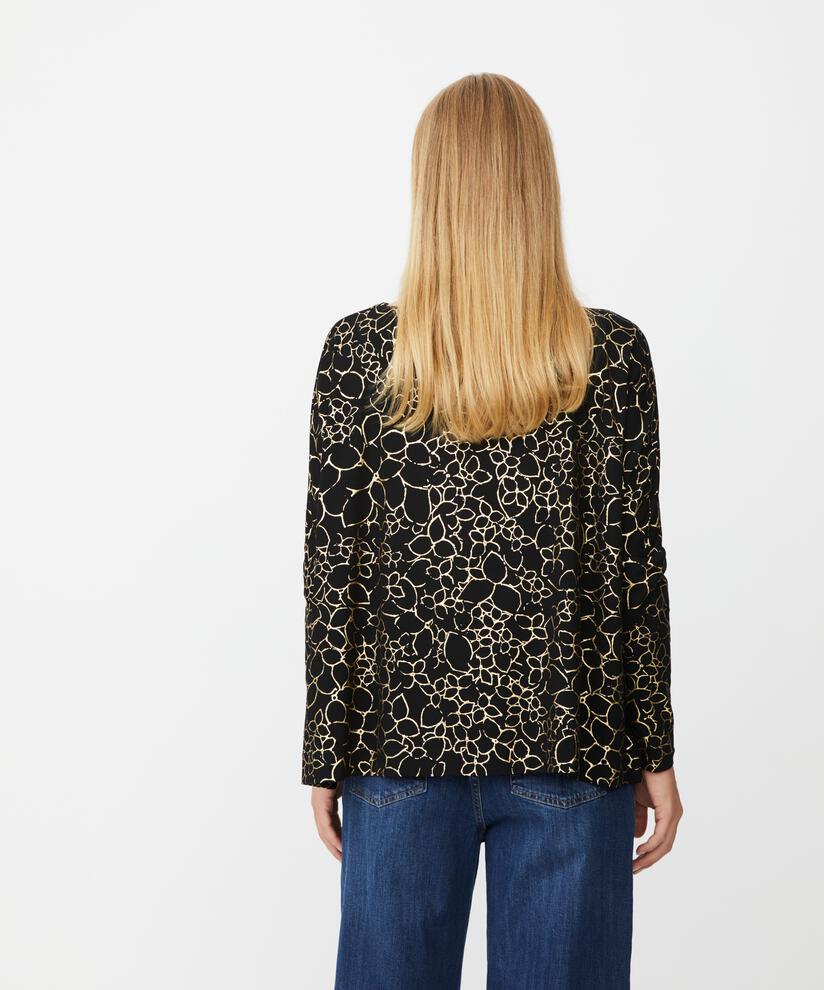 Oversize-Jersey-Top mit schmalen Ärmeln und Goldprint, Gold