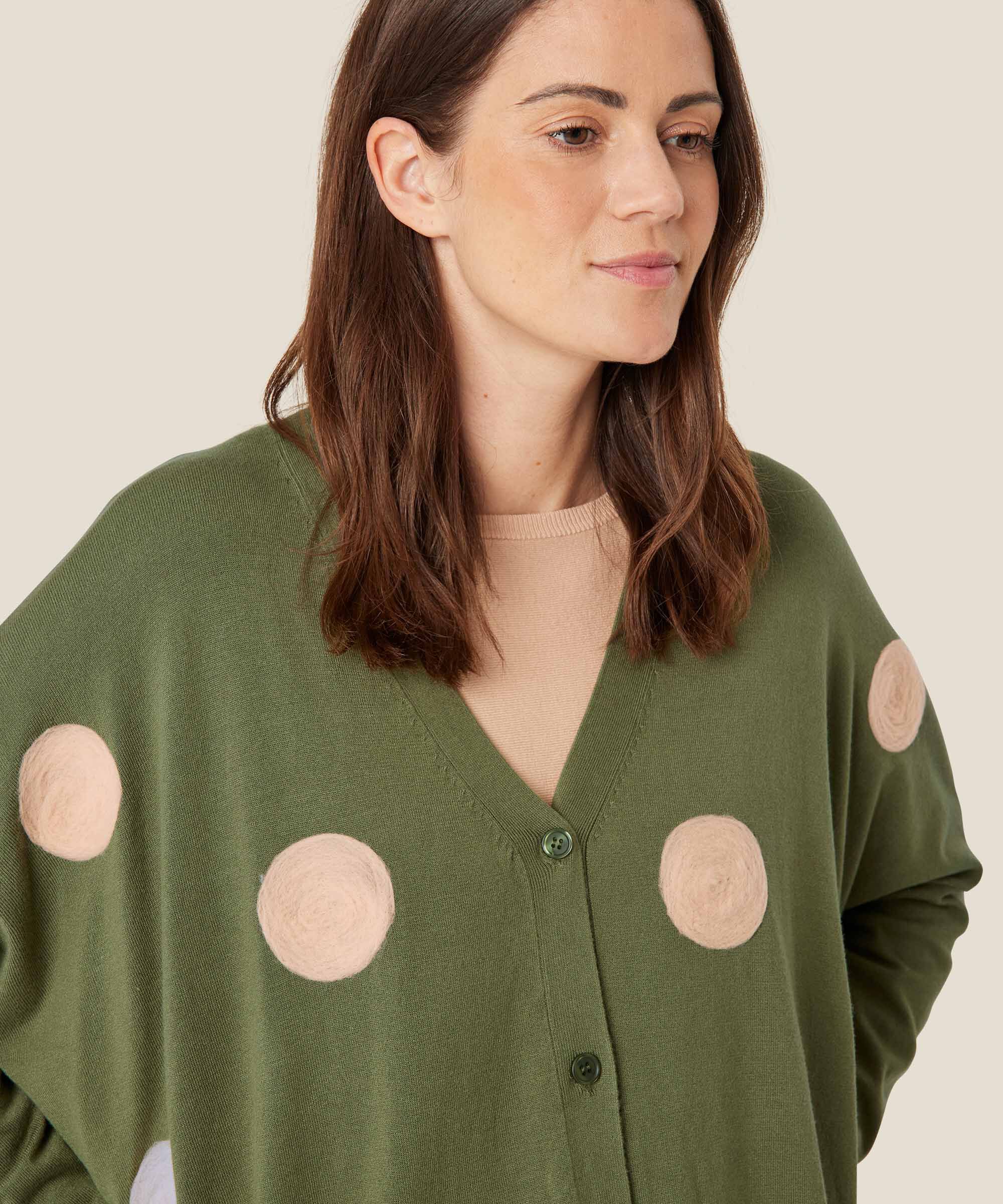 Feinstrick-Cardigan mit eingewebten Punkten, Loden Green