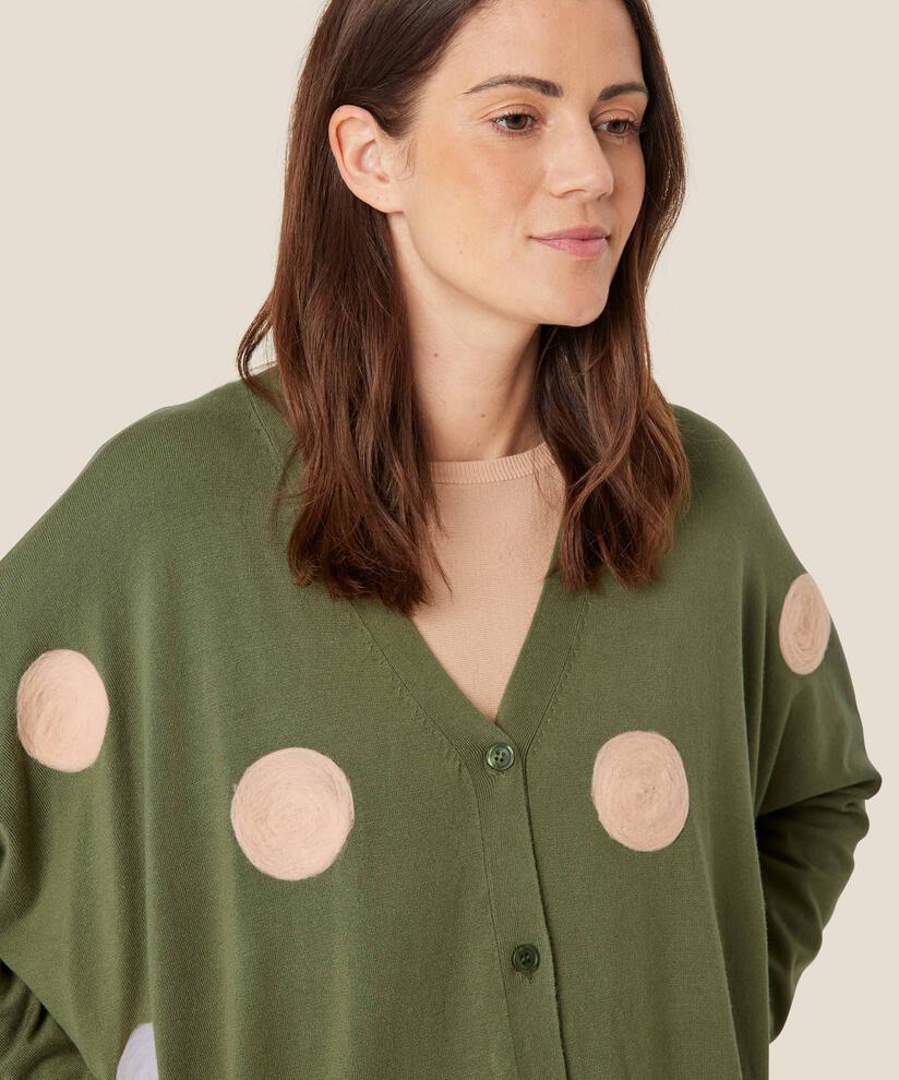 Feinstrick-Cardigan mit eingewebten Punkten, Loden Green