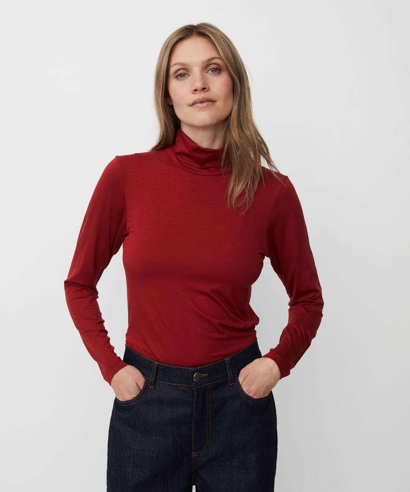 Rollkragenbluse Aus Weichem Jersey, Red Dahlia