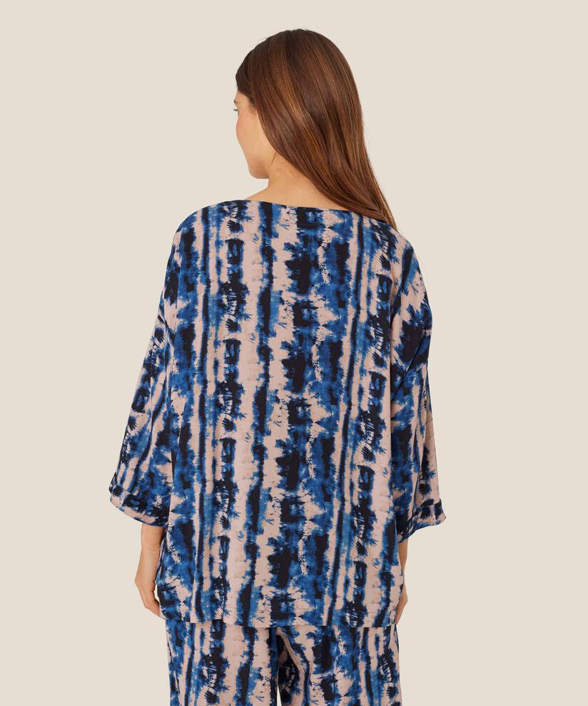 Viskosebluse Mit 3/4 Ärmeln, Navy Peony