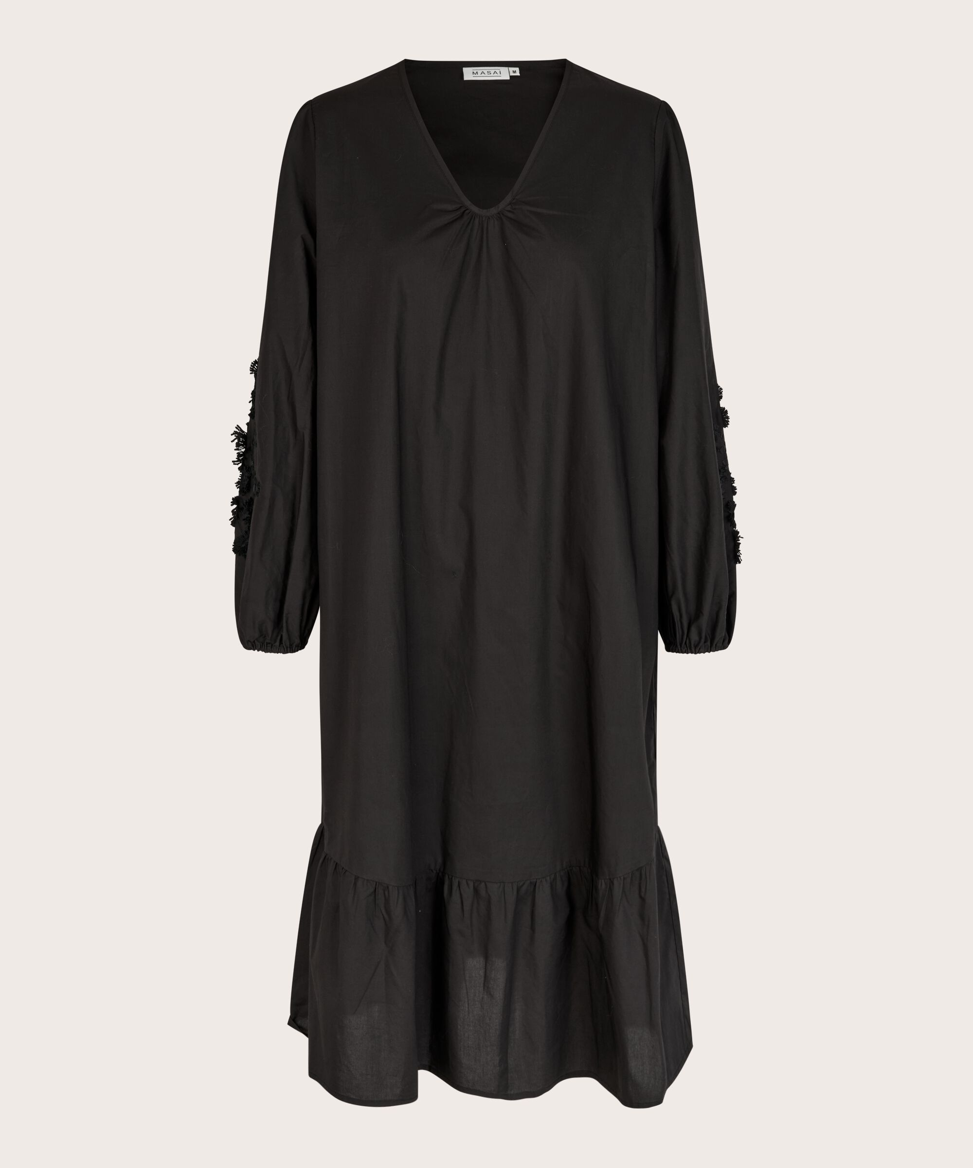 Kleid mit V-Ausschnitt und floralen Details, Black
