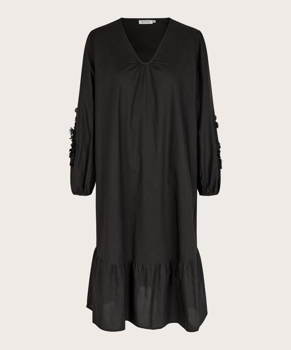 Kleid mit V-Ausschnitt und floralen Details, Black