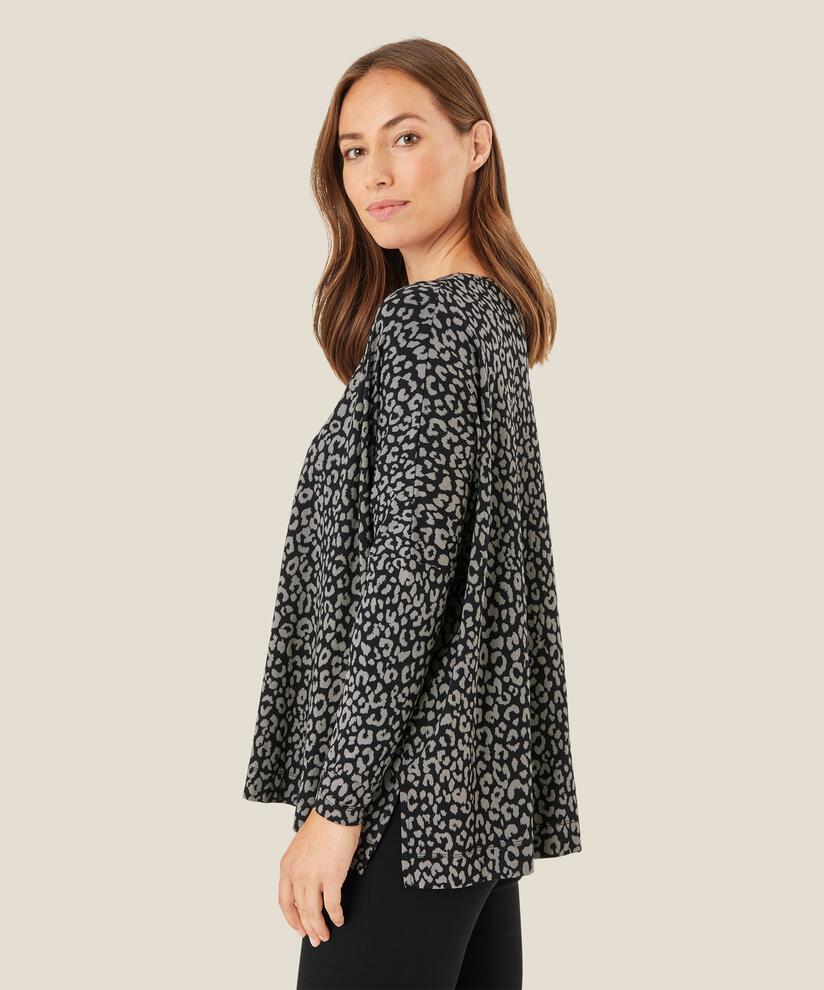Bedrucktes Oversize-Jersey-Top, Steel Grey
