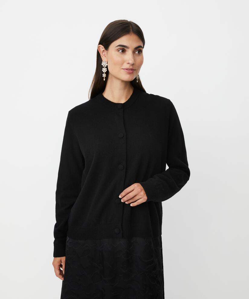 Rundhals-Cardigan aus Wollmischung, Black