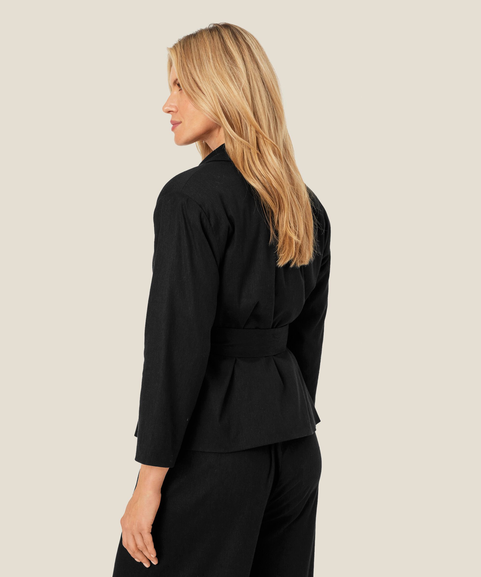 Blazer aus Leinenmischung mit Ein-Knopf-Verschluss, Black