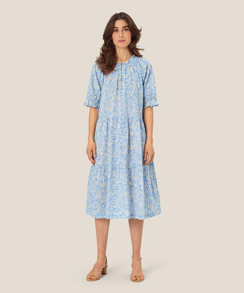 bedrucktes Baumwollkleid mit kurzen Ärmeln, Della Blue
