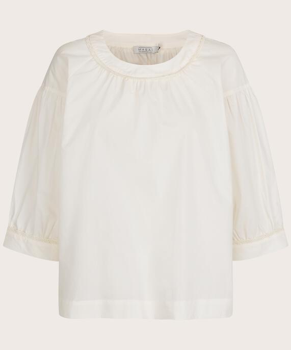 Baumwollbluse mit Spitzendetail, Jet Stream