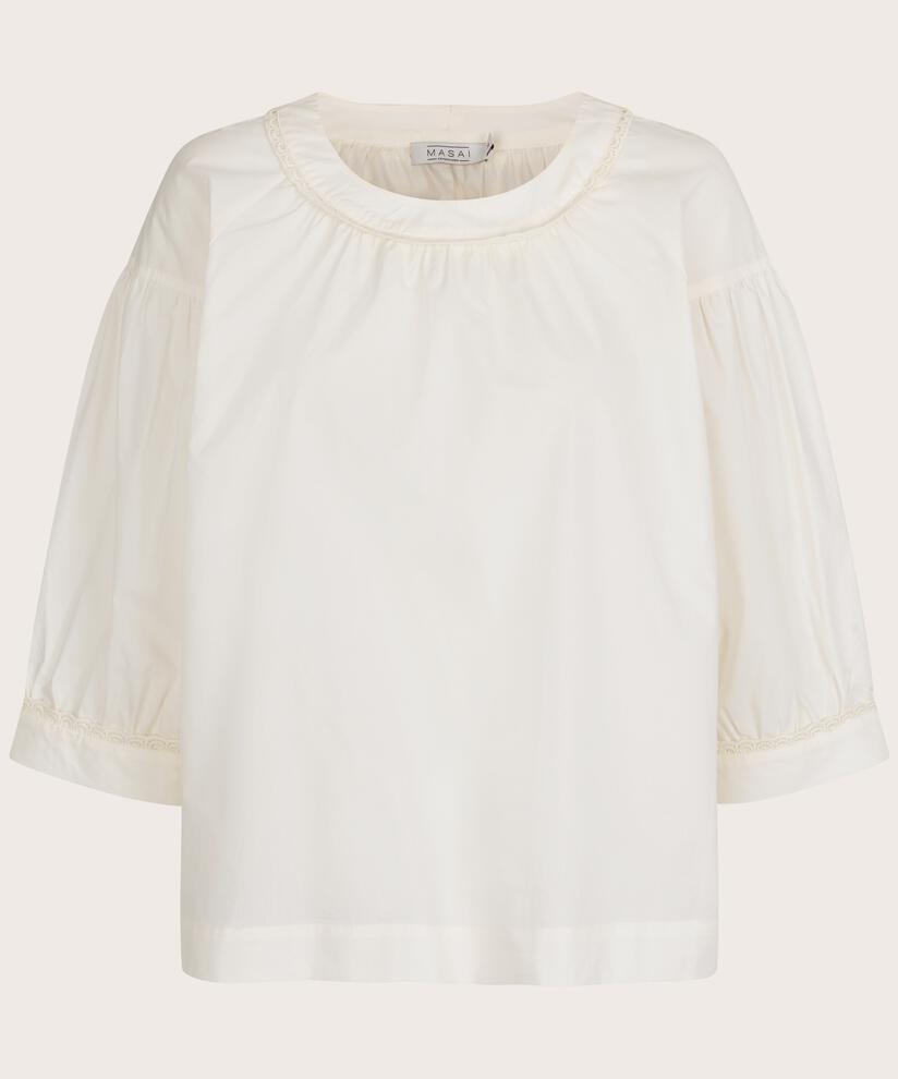 Baumwollbluse mit Spitzendetail, Jet Stream