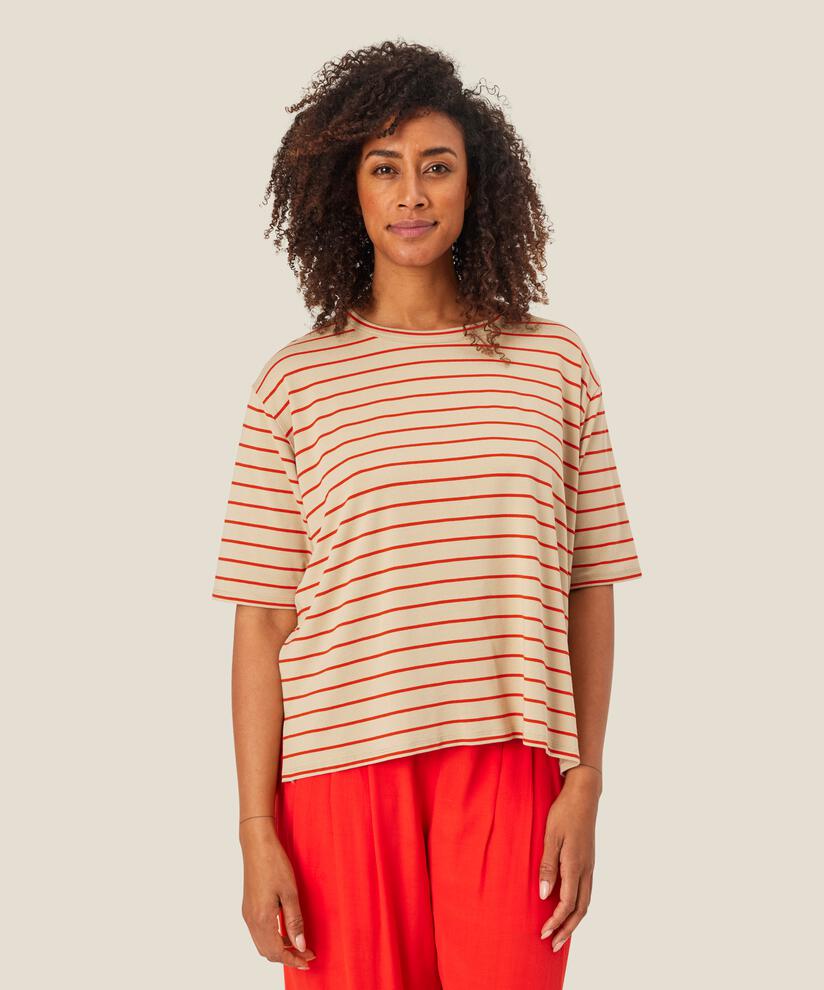 Gestreiftes T-Shirt mit Rundhalsausschnitt, Poinciana