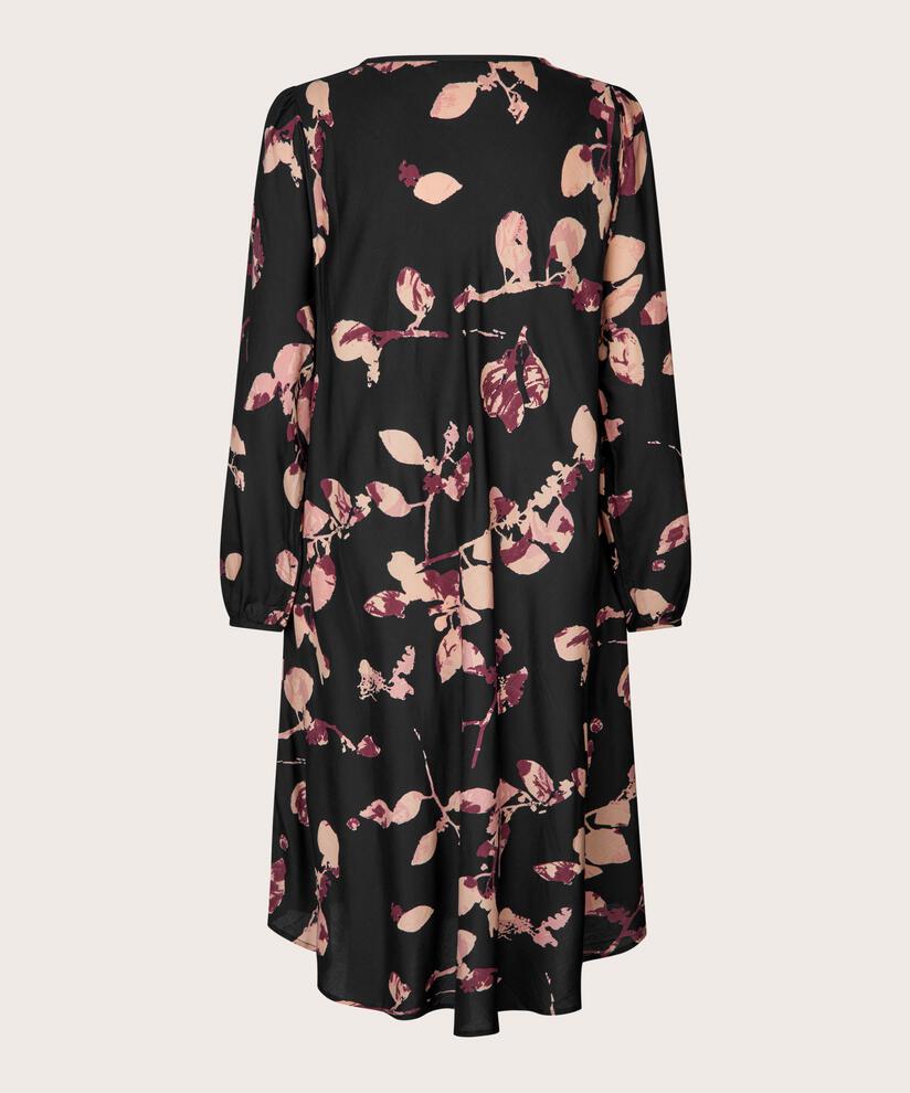 Bedrucktes Viskosekleid Mit Rundhalsausschnitt, Tawny Port