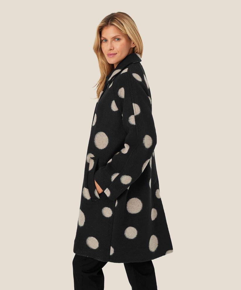 Wollmantel mit Knopfdetail am Hals, Black