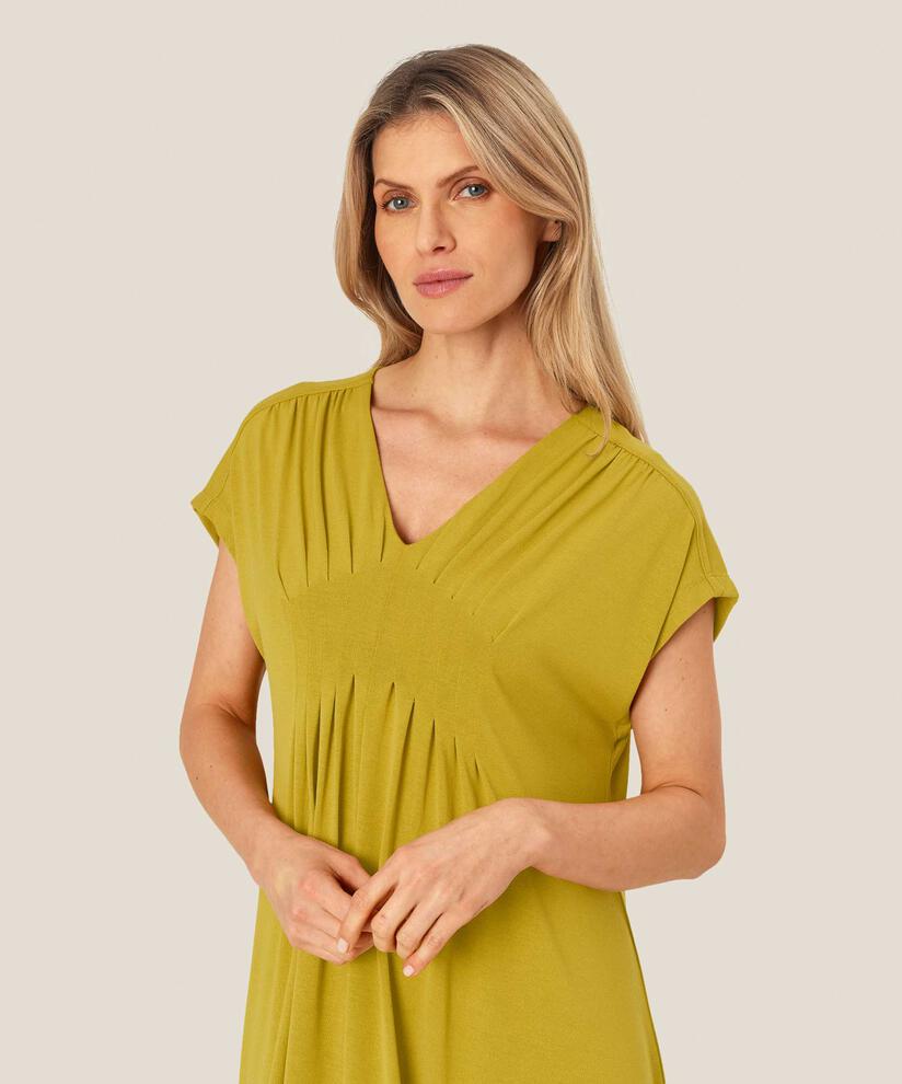 kurzärmliges Jerseykleid mit femininen Falten, Burnish Gold