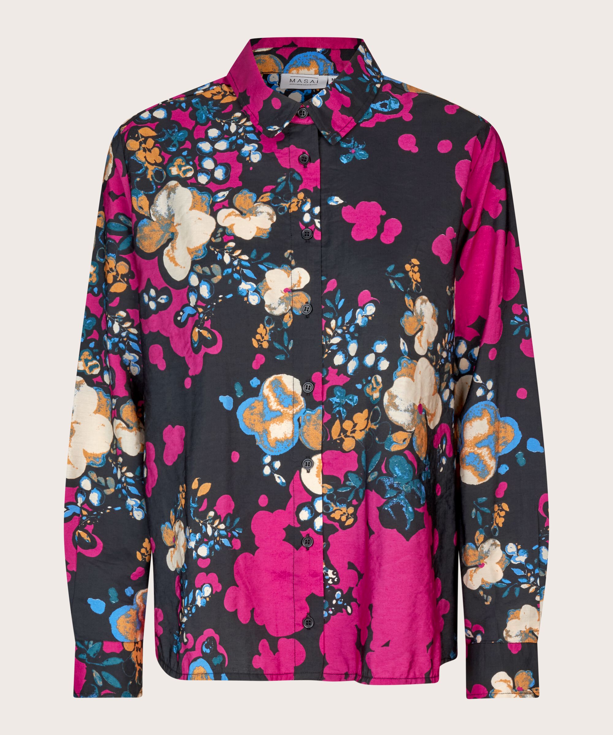 Bedrucktes Viskosehemd mit Falten auf der Rückseite, Fuchsia Red