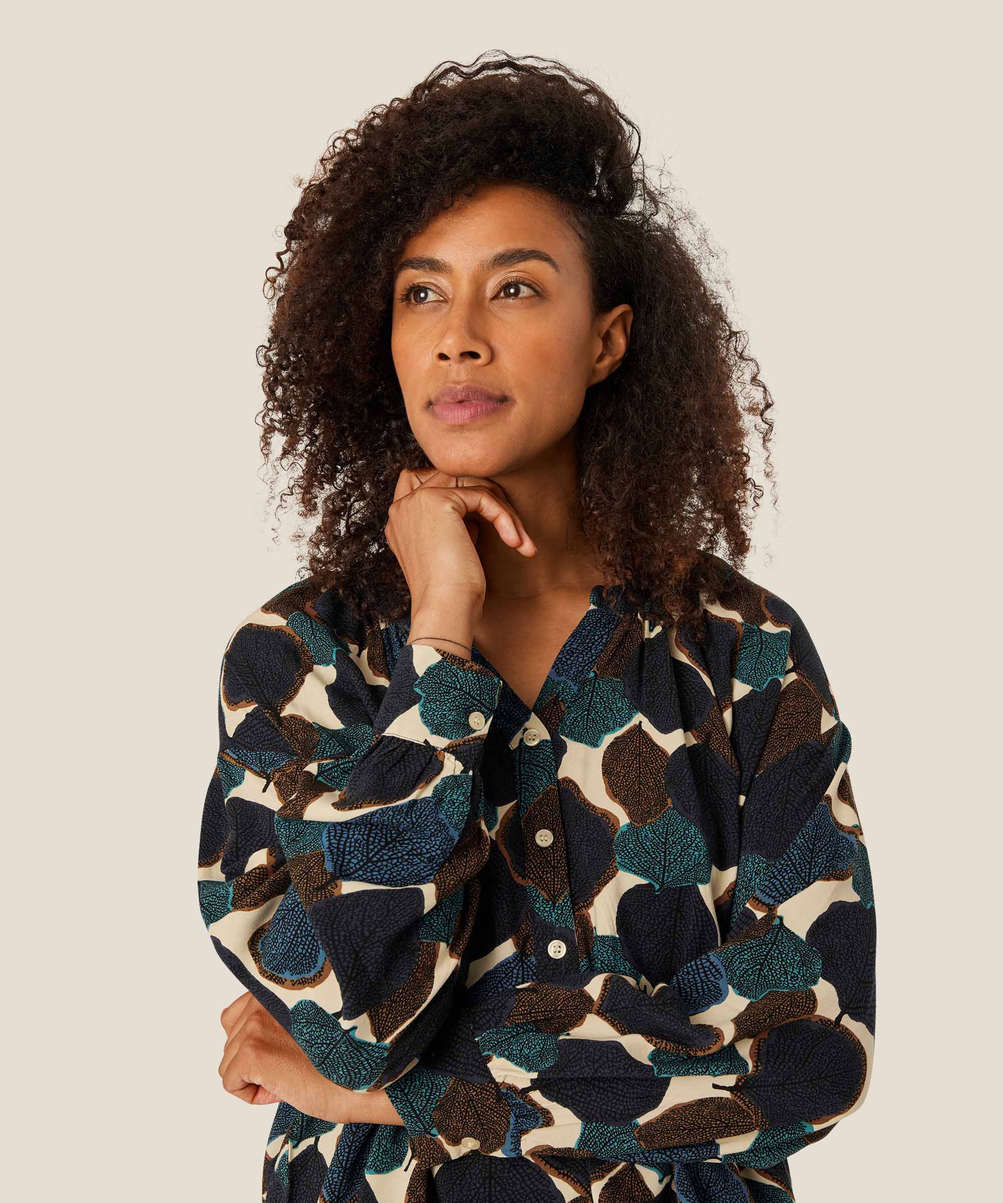 Baumwollbluse mit V-Ausschnitt, Chipmunk