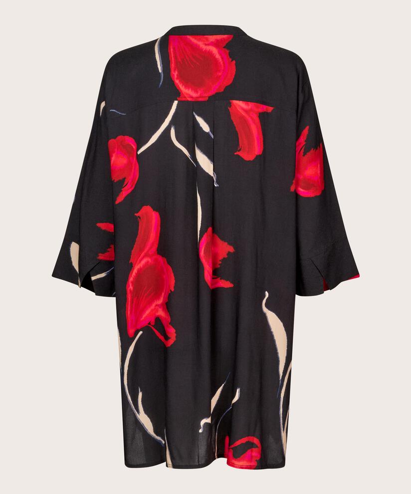 Bedrucktes Viskosehemd mit Seitenschlitz, Haute Red