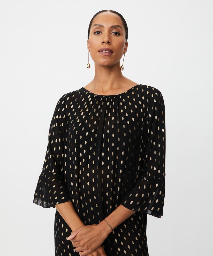 leichtes transparentes Kleid mit goldenen Punkten und Drapierungen, Black