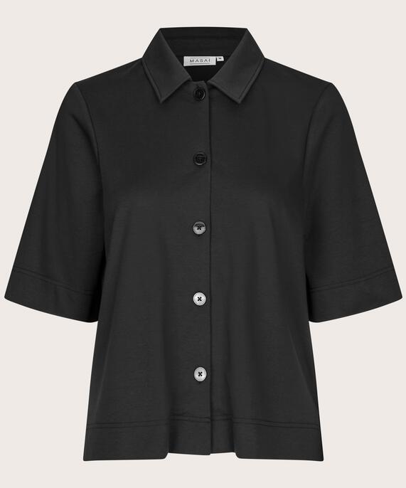 Jerseyhemd mit Popeline-Rückseite, Black