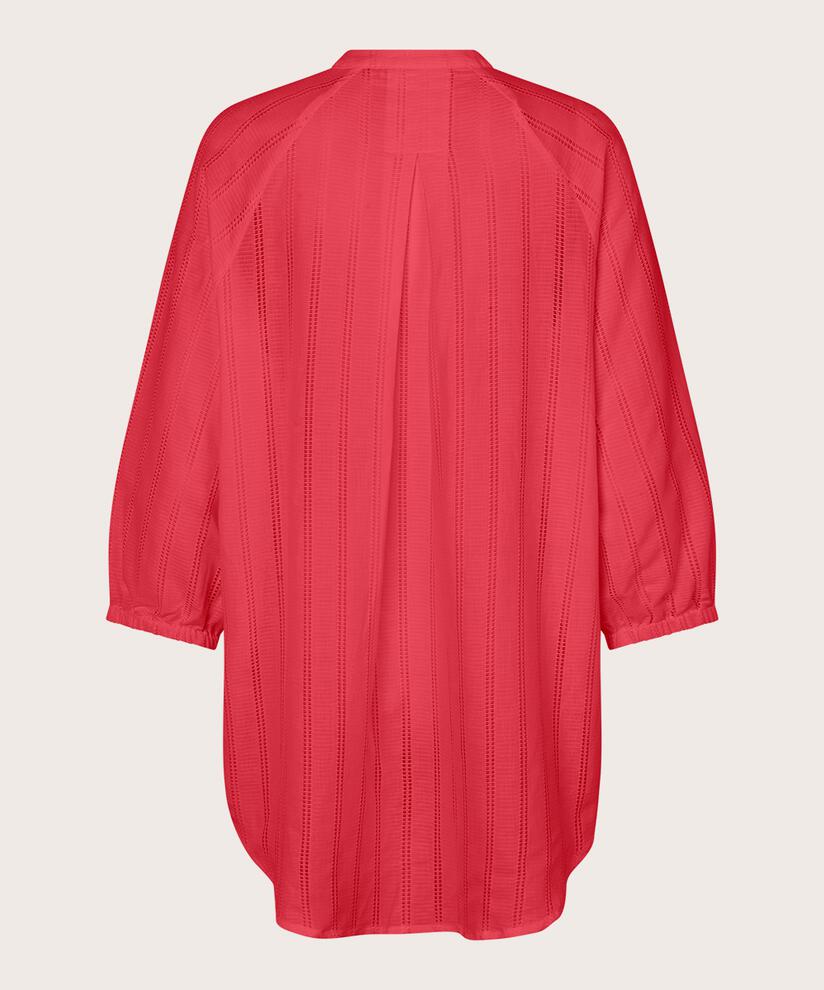 Baumwollshirt mit dezentem Lochmuster und 3/4-Ärmeln, Hibiscus