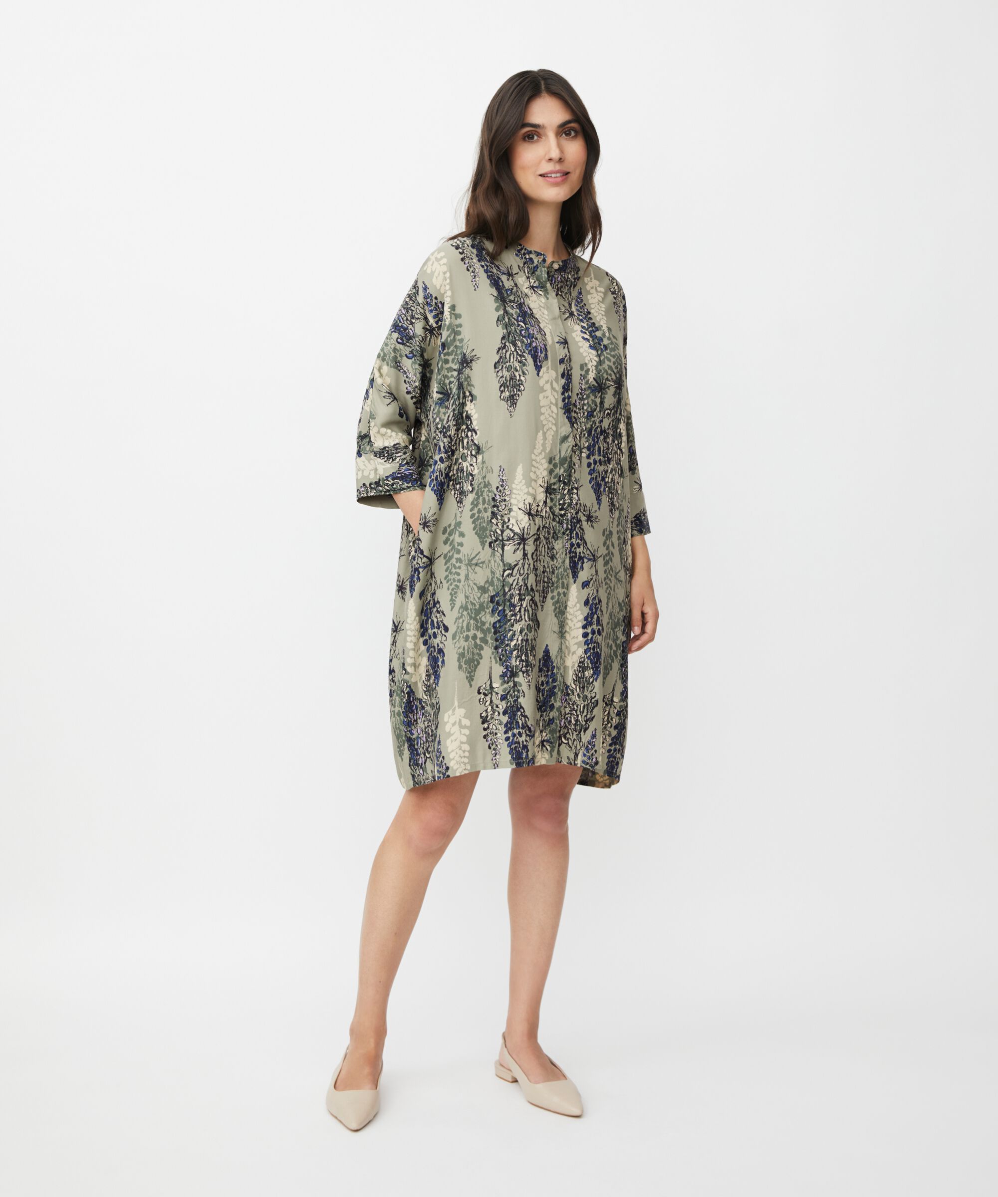 Gemustertes Hemdblusenkleid Aus Viskose, Seagrass