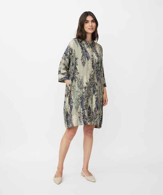 Gemustertes Hemdblusenkleid Aus Viskose, Seagrass