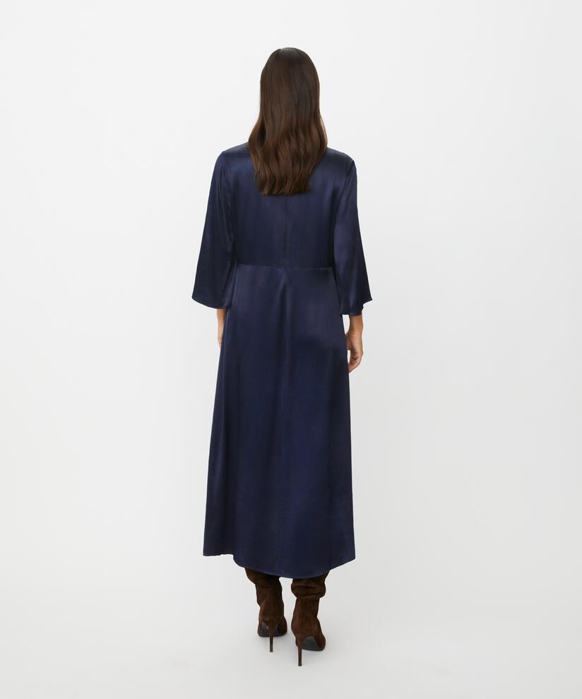 glänzendes Viskosekleid mit Schleifendetail, Navy Blazer