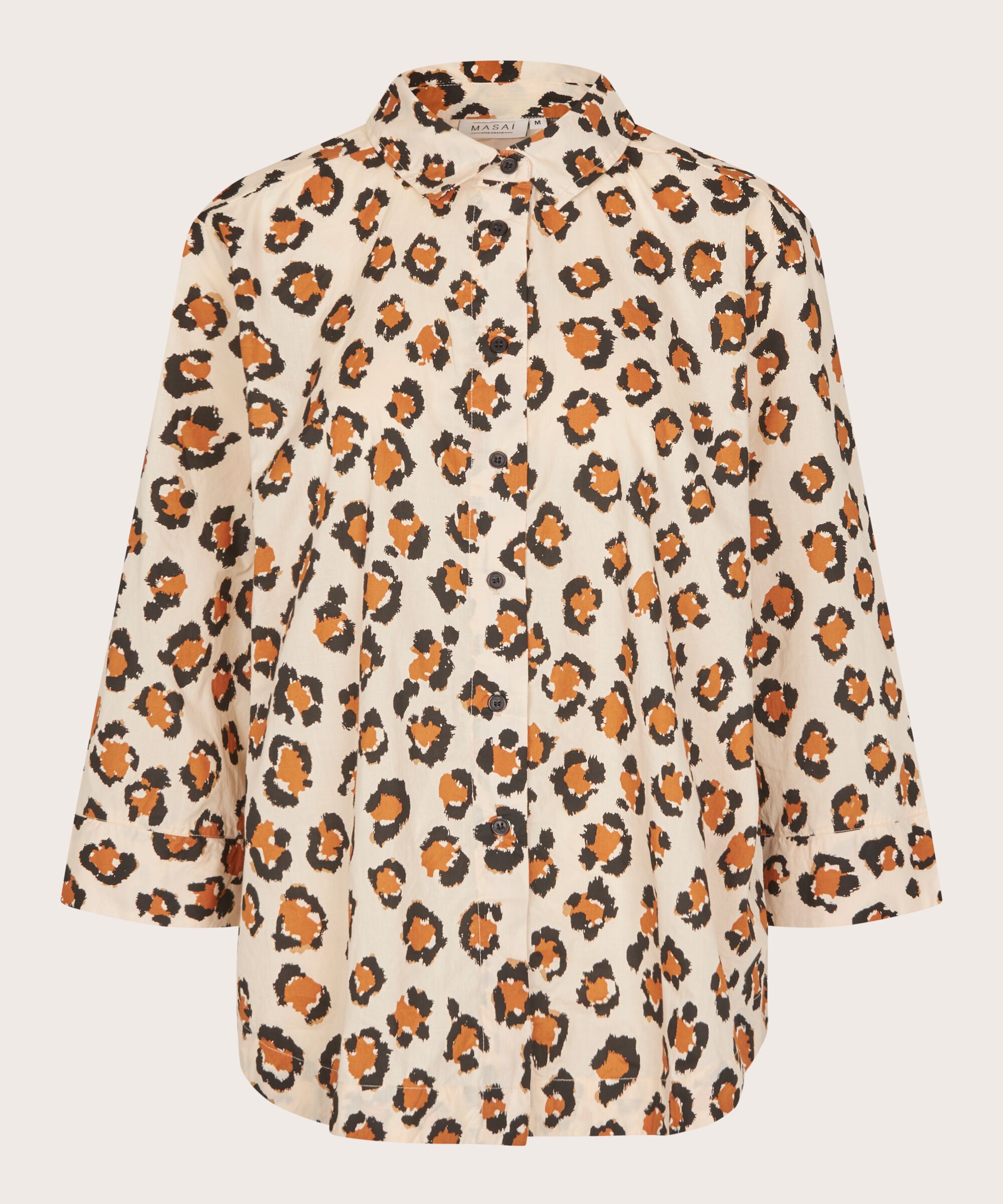 Baumwollhemd mit Leopardenmuster und 3/4-Ärmeln, Cashew