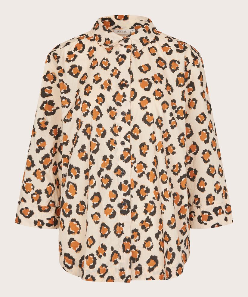 Baumwollhemd mit Leopardenmuster und 3/4-Ärmeln, Cashew