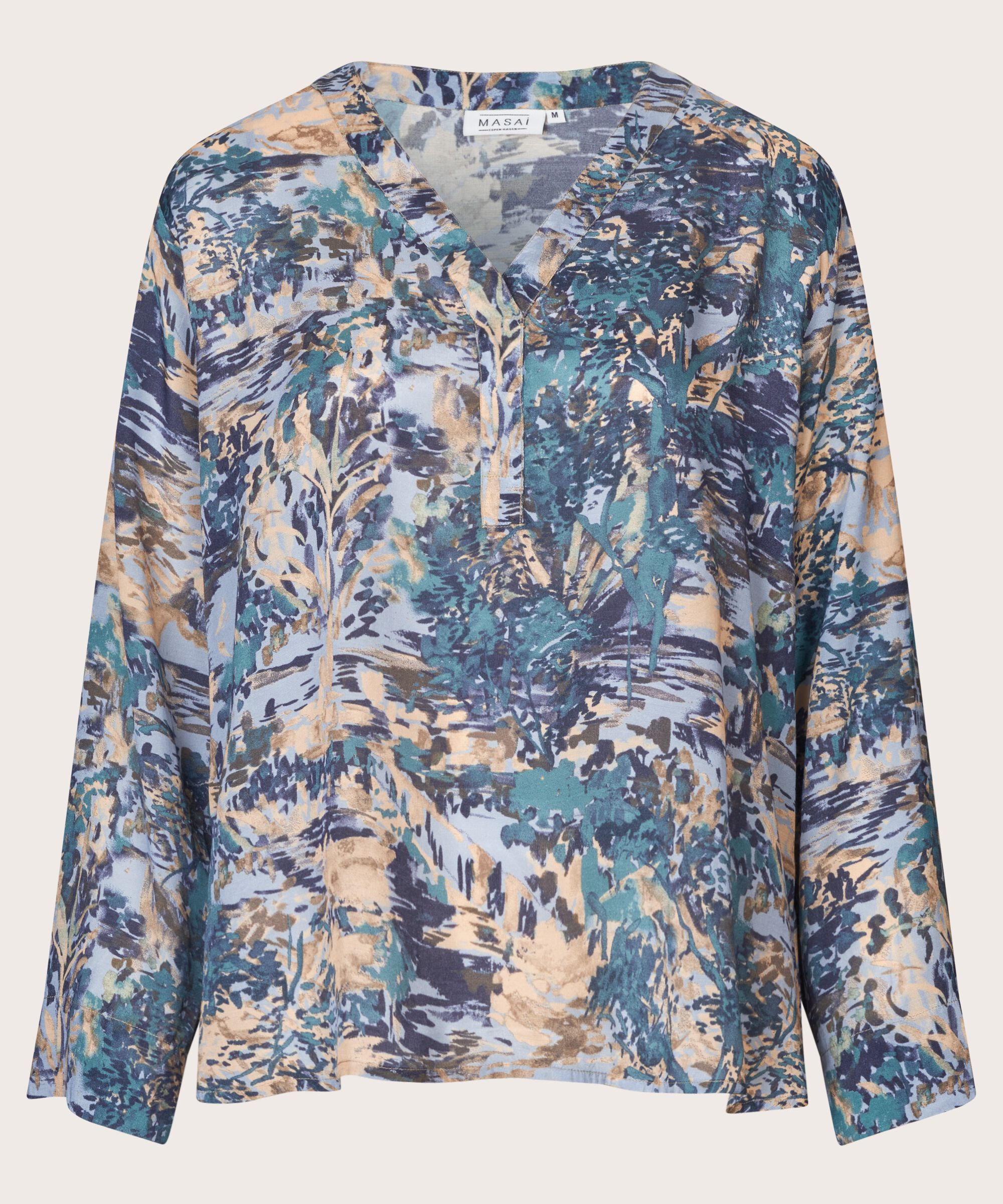 Viskosebluse mit V-Ausschnitt, Teal