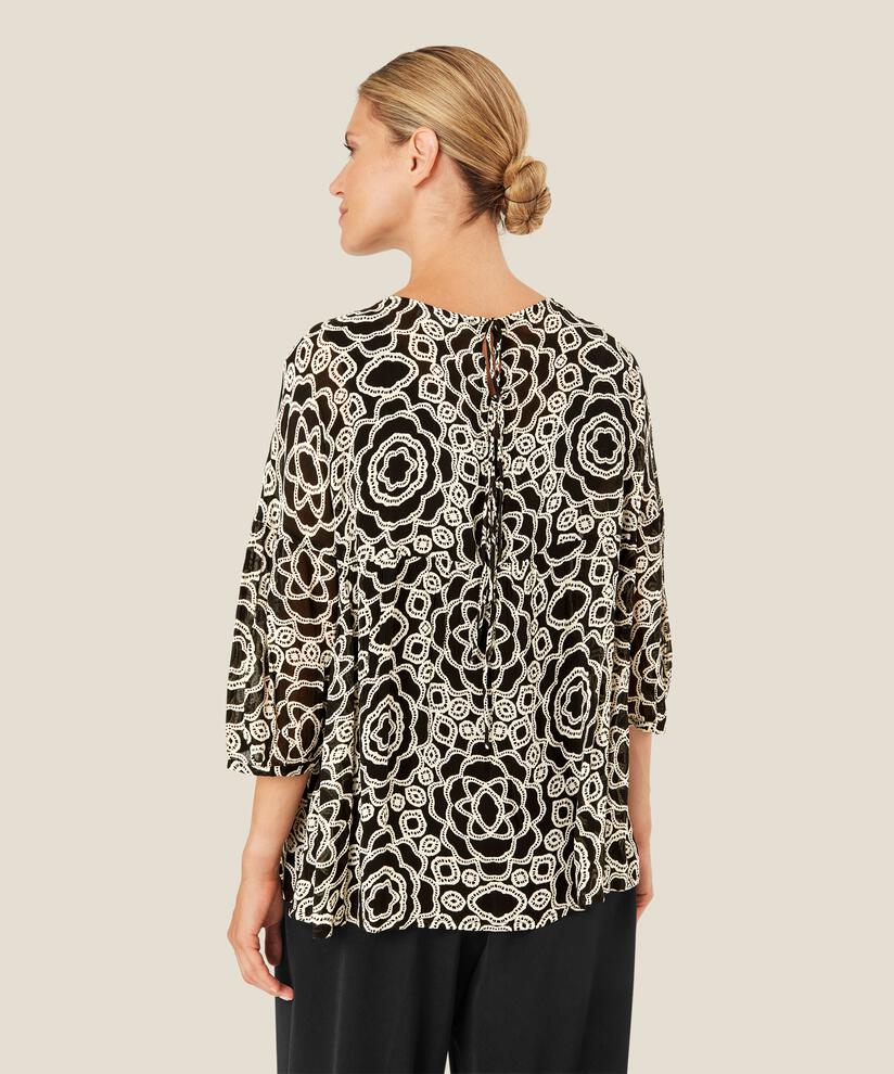 gemusterte Bluse aus helltransparenter Viskose, Black