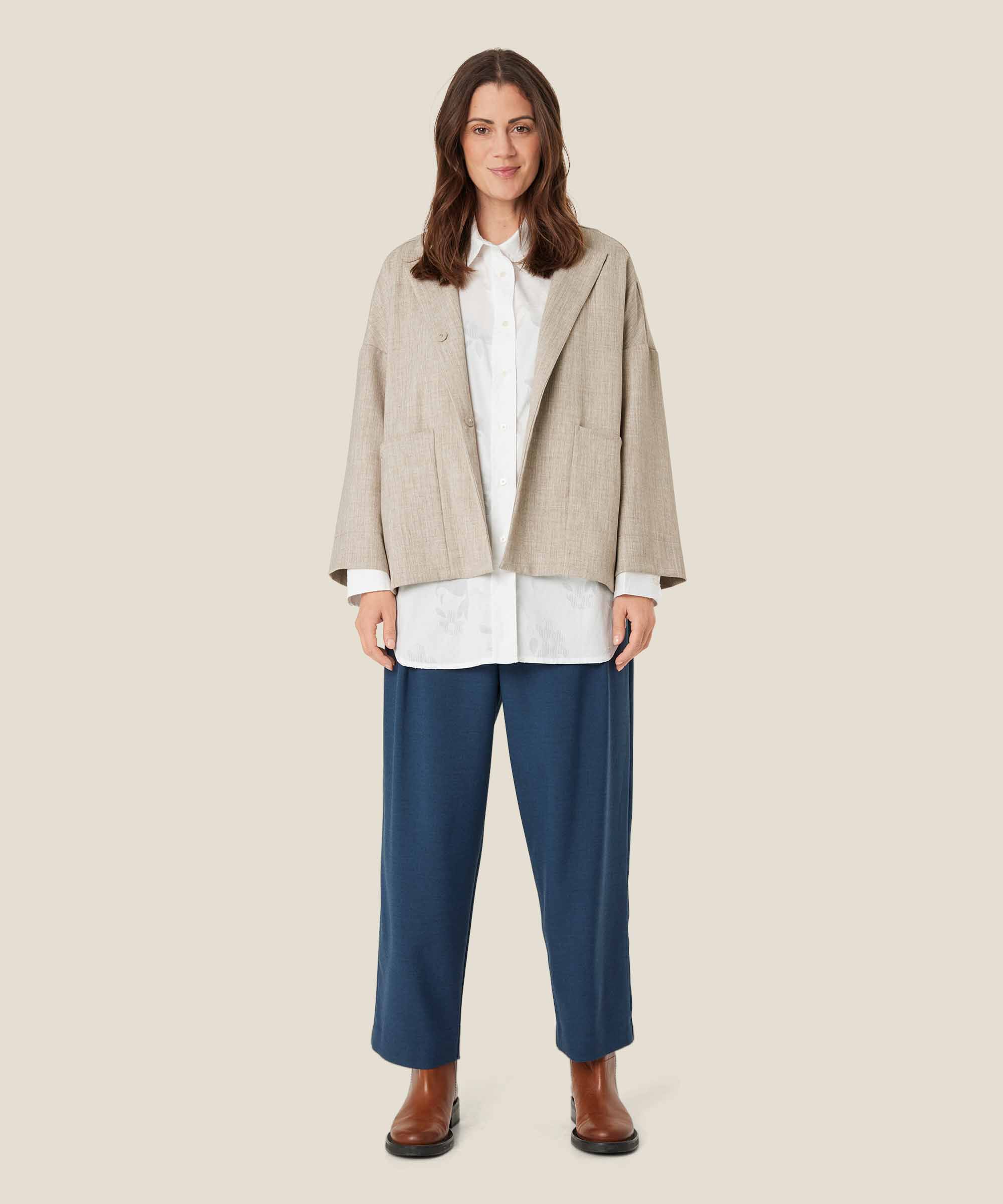 Jacke mit Taschen und versteckten Knöpfen, Beige melange