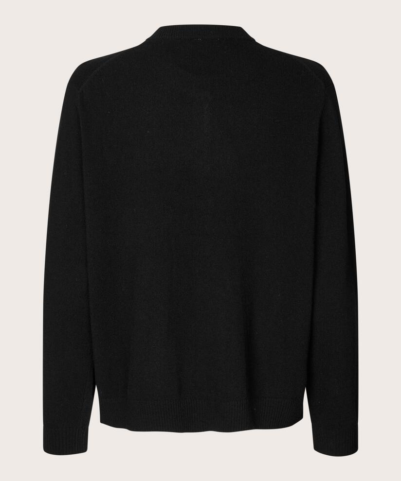 Rundhals-Cardigan aus Wollmischung, Black