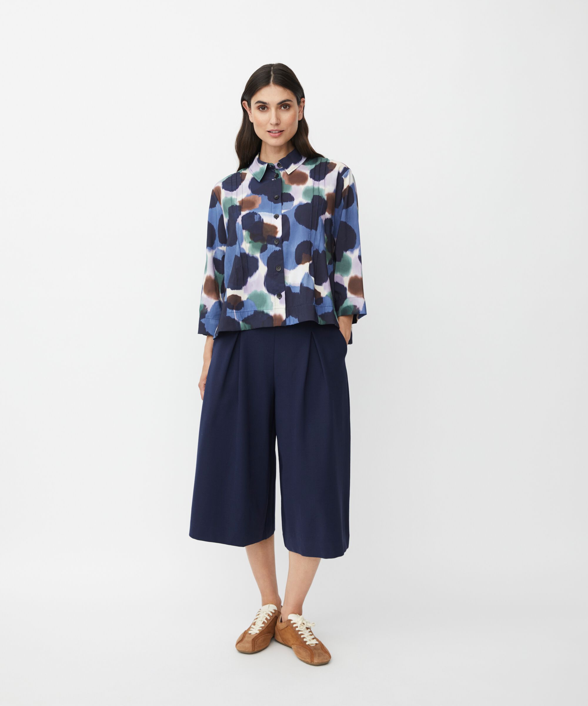 Jerseyhose Mit Falten Vorne Und Verdecktem Reißverschluss An Der Seite, Navy Blazer