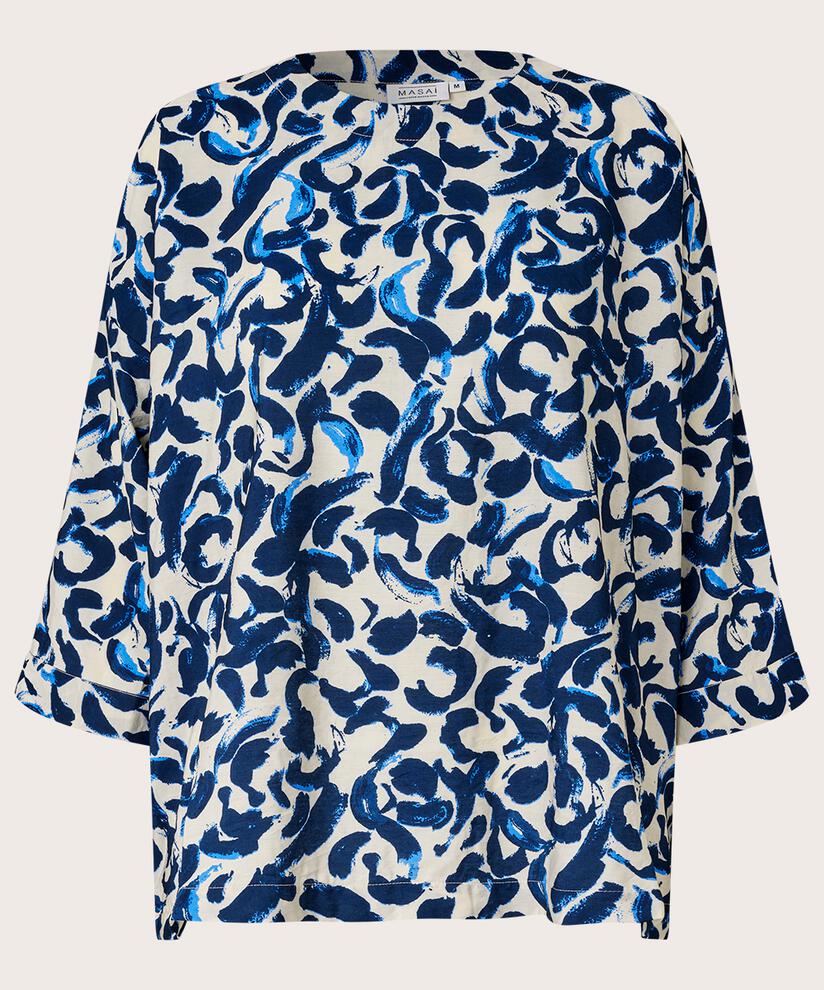 Bedruckte Viskosebluse Mit 3/4-ärmeln, Ultramarine