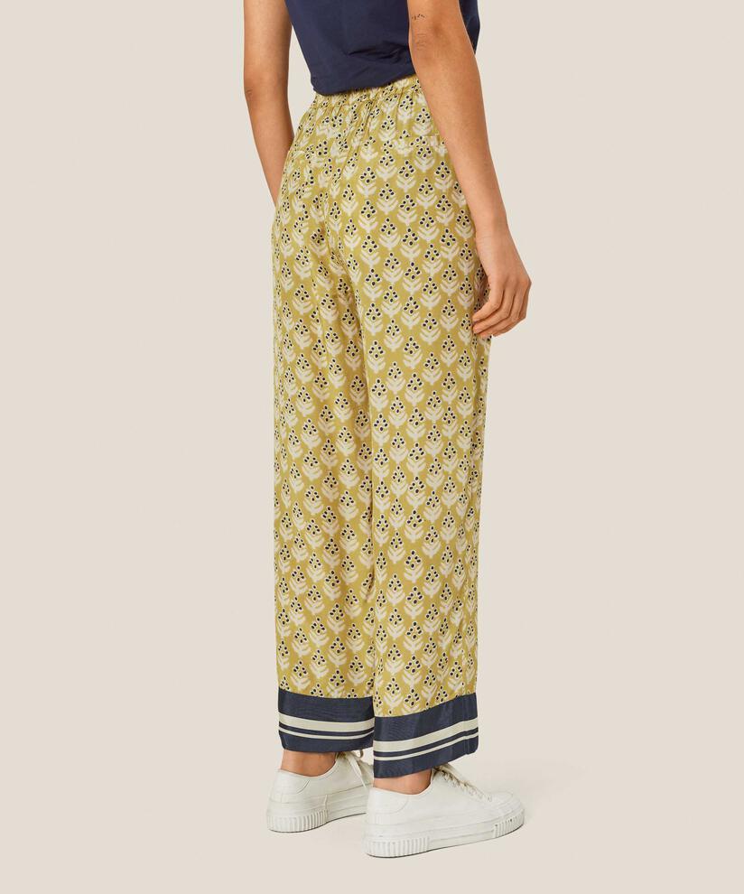 bedruckte Viskosehose mit Eingrifftaschen und elastischem Bund, Burnish Gold