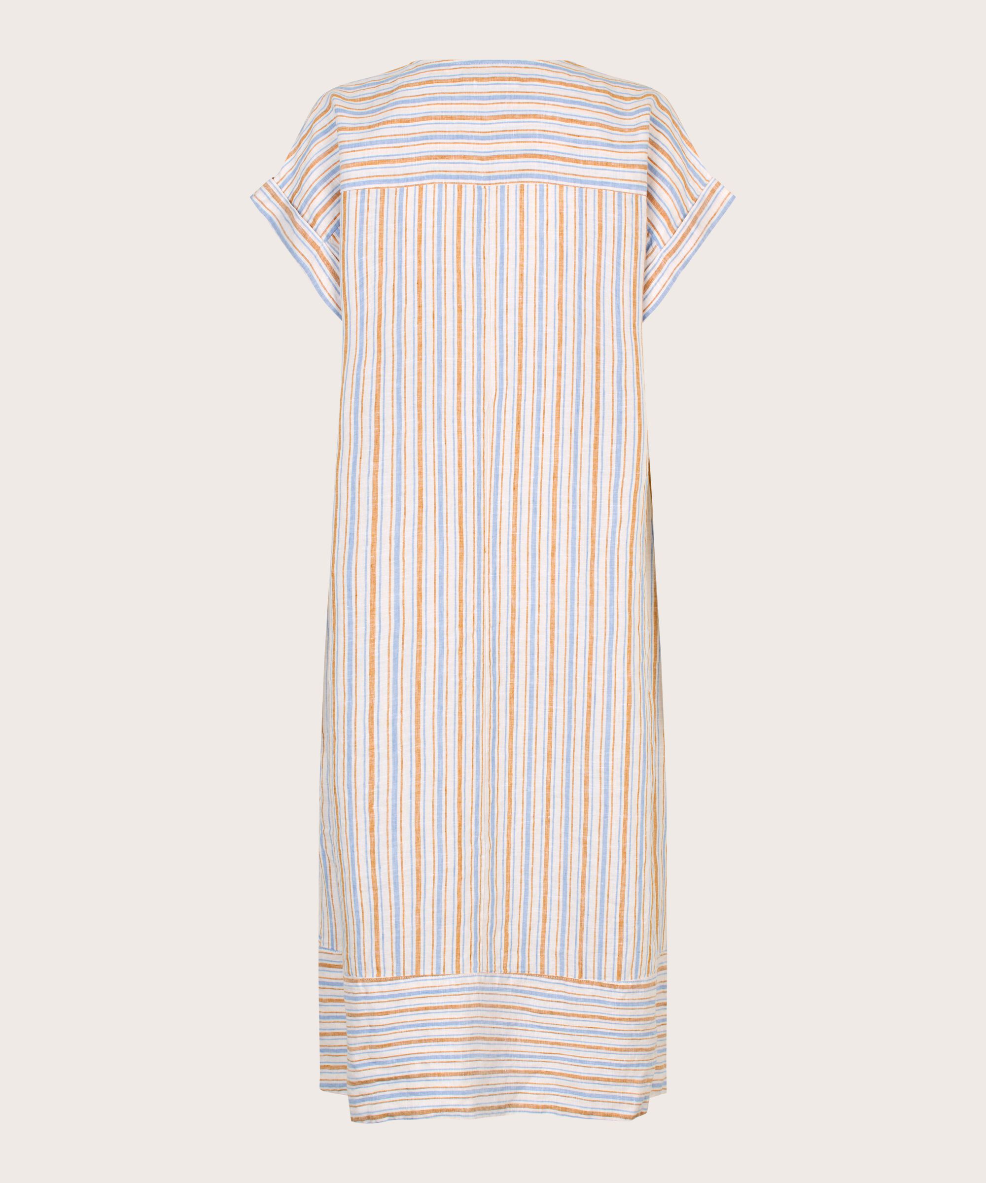 gestreiftes Leinenkleid mit Schlitz am Hals, Inca Gold