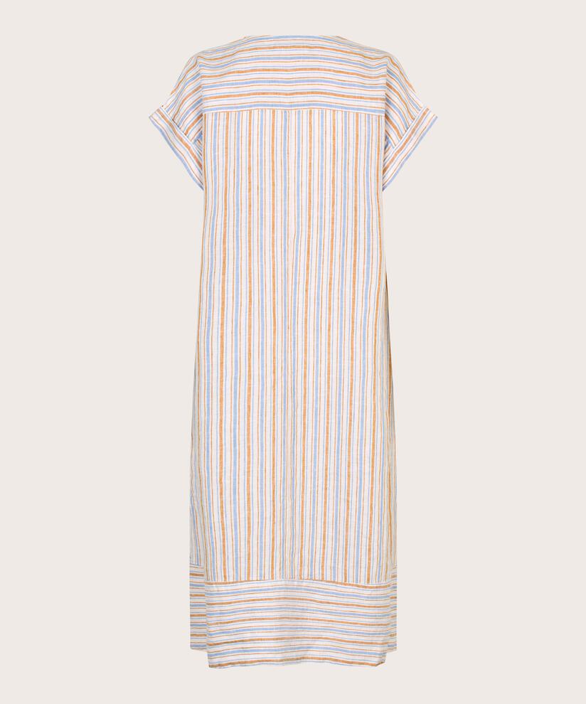 gestreiftes Leinenkleid mit Schlitz am Hals, Inca Gold