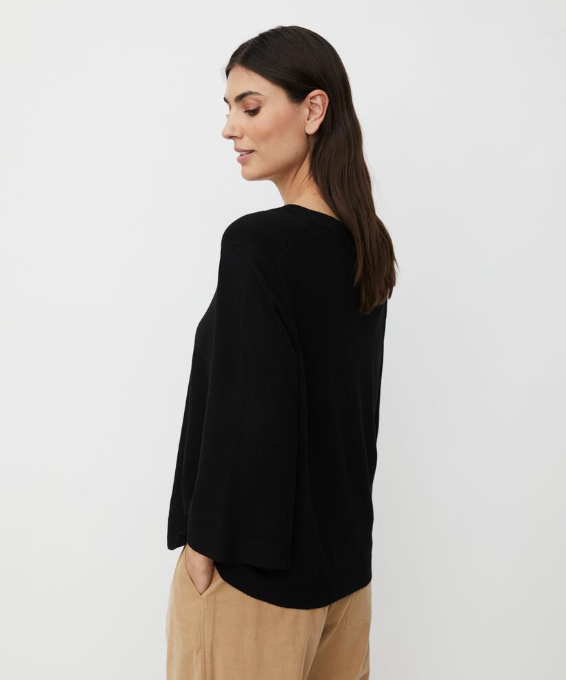 Strickpullover mit weiten Ärmeln und tiefem Rundhalsausschnitt, Black