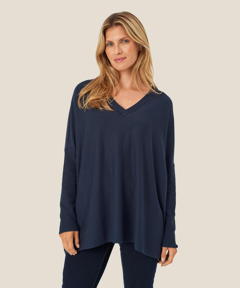 Strickpullover Mit V-ausschnitt Und Schmalen Ärmeln, Mood Indigo