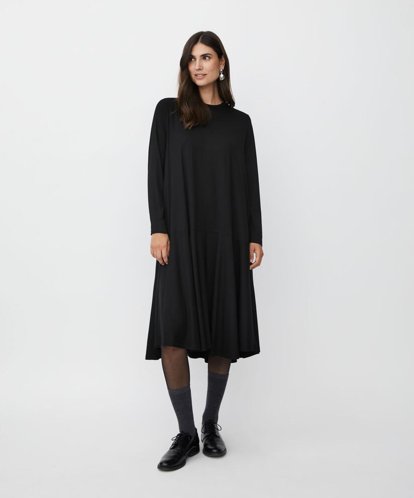 langärmliges Jerseykleid mit Rundhalsausschnitt, Black