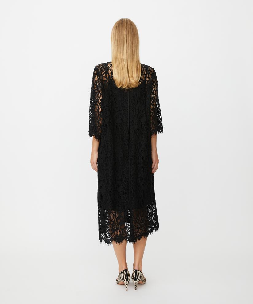 transparentes Spitzenkleid mit Fransen, Black