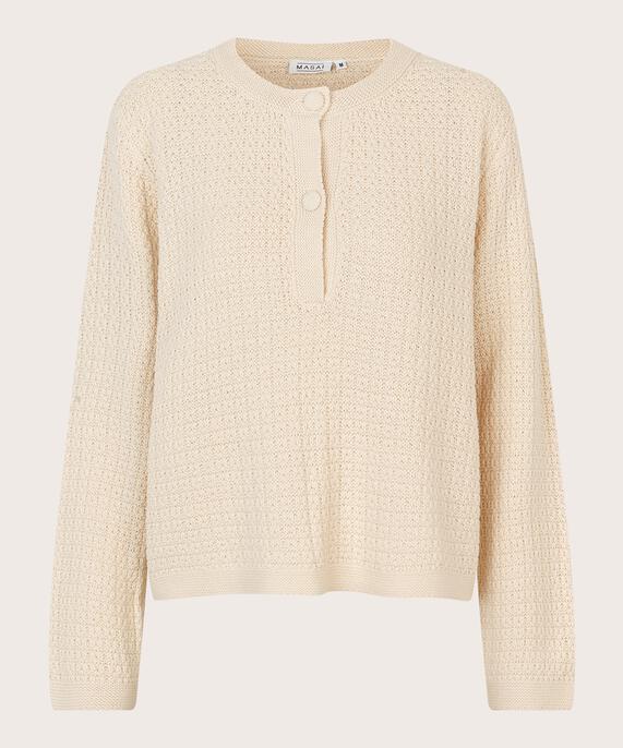 Pullover Mit Strickmuster Und Bezogenen Knöpfen, Whitecap