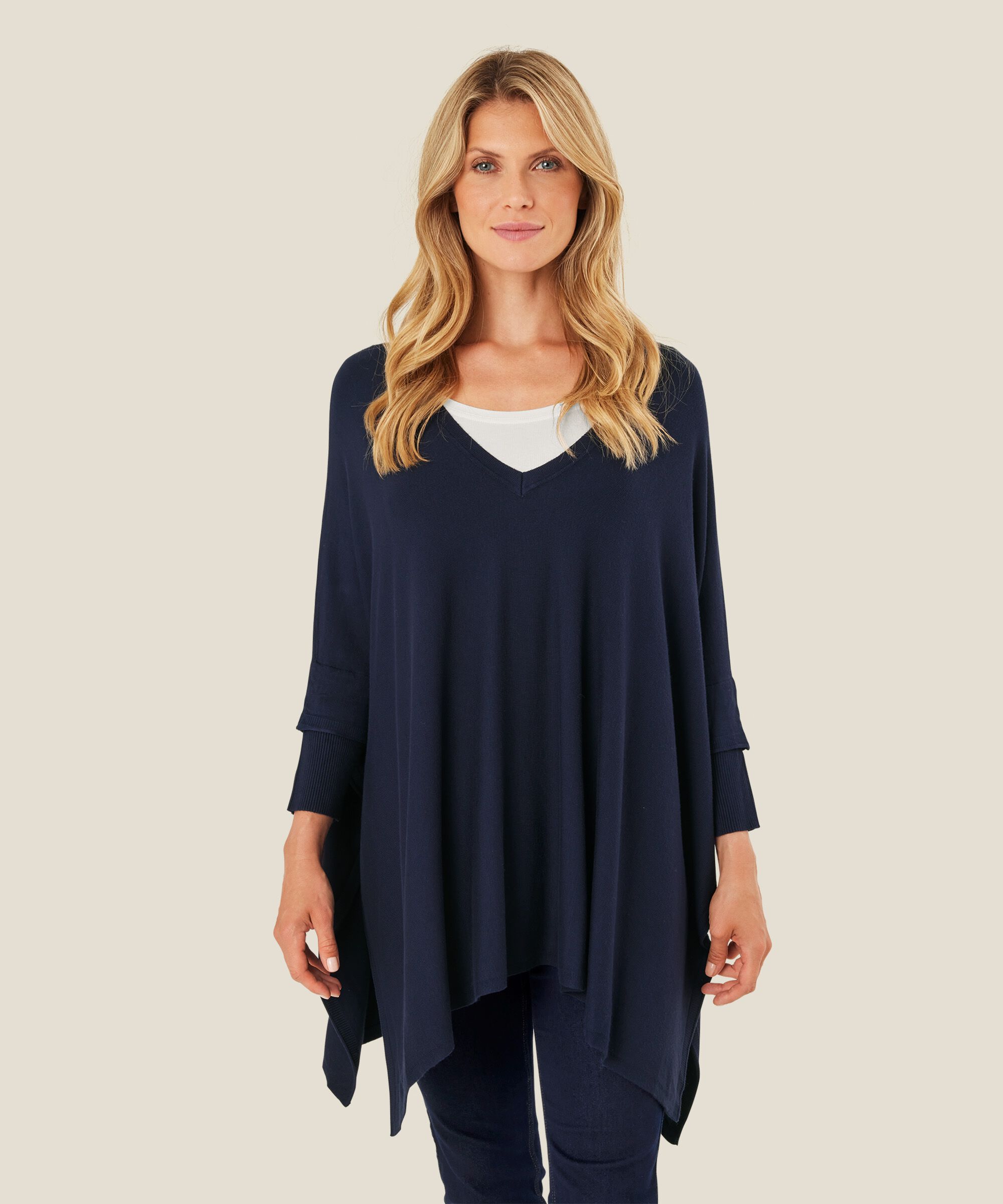 Oversize-Strickpullover mit schmalen Ärmeln, Navy