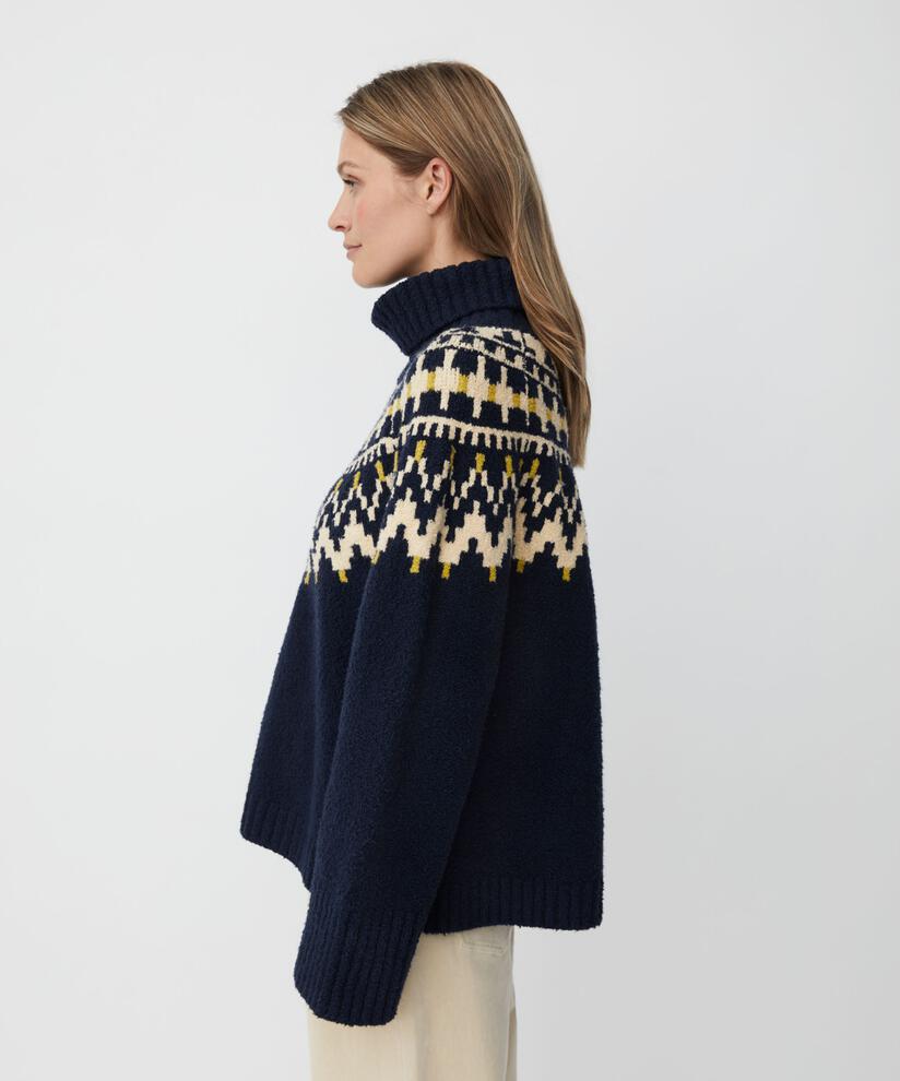 Rollkragenpullover mit gerippten Kanten, Navy Blazer