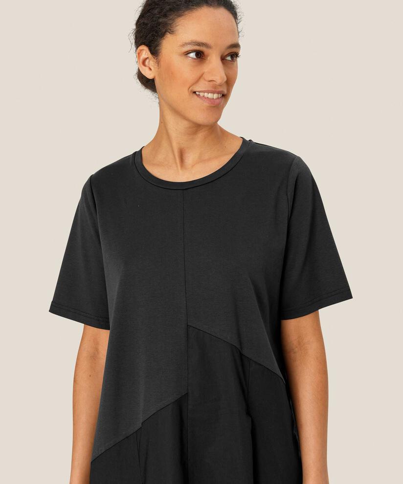 kurzärmliges Kleid aus Jersey und Baumwollpopeline, Black